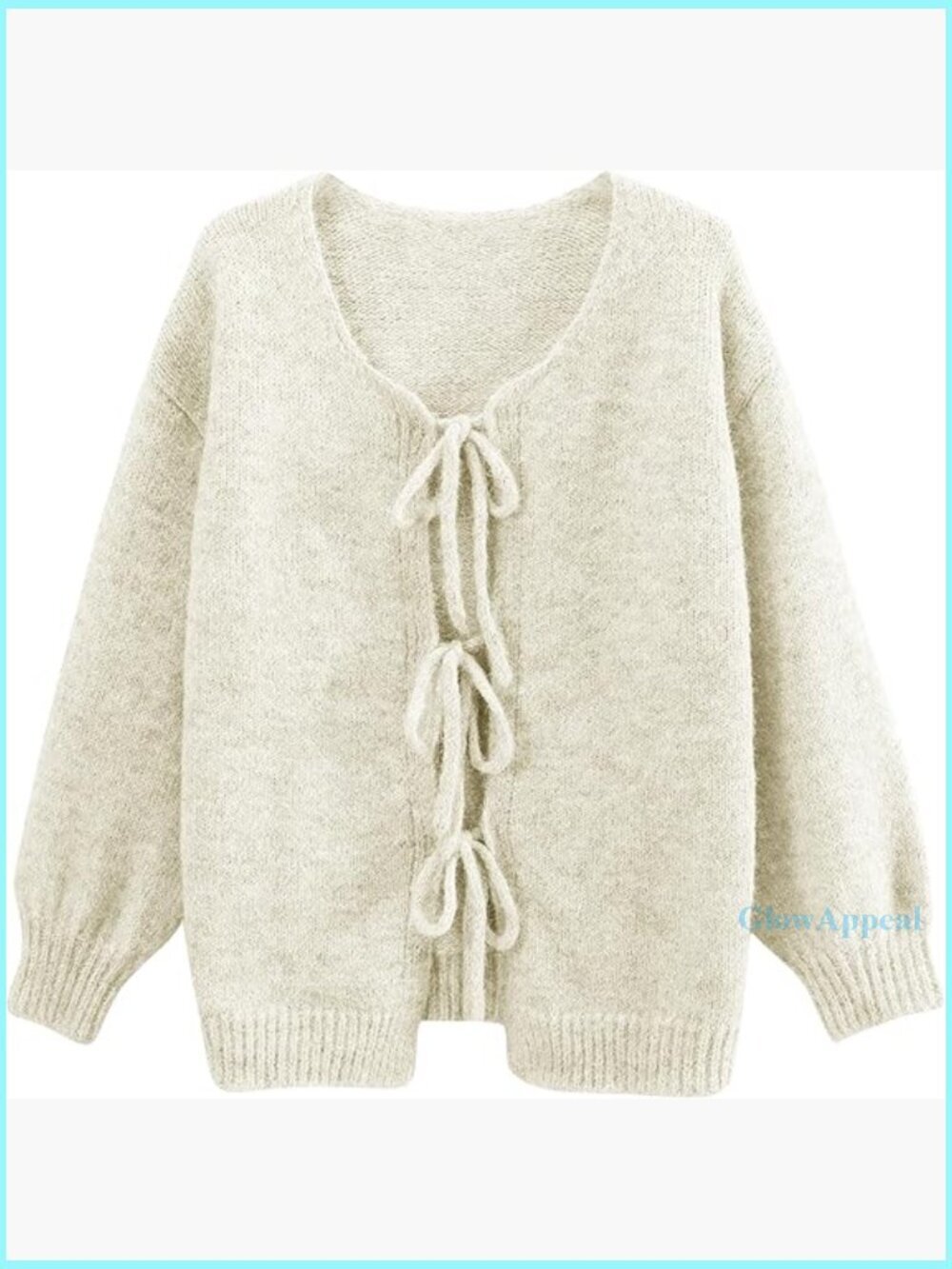 Oversized V-Neck Cardigan with Bow Tie Front, Long Sleeve Knit Sweater